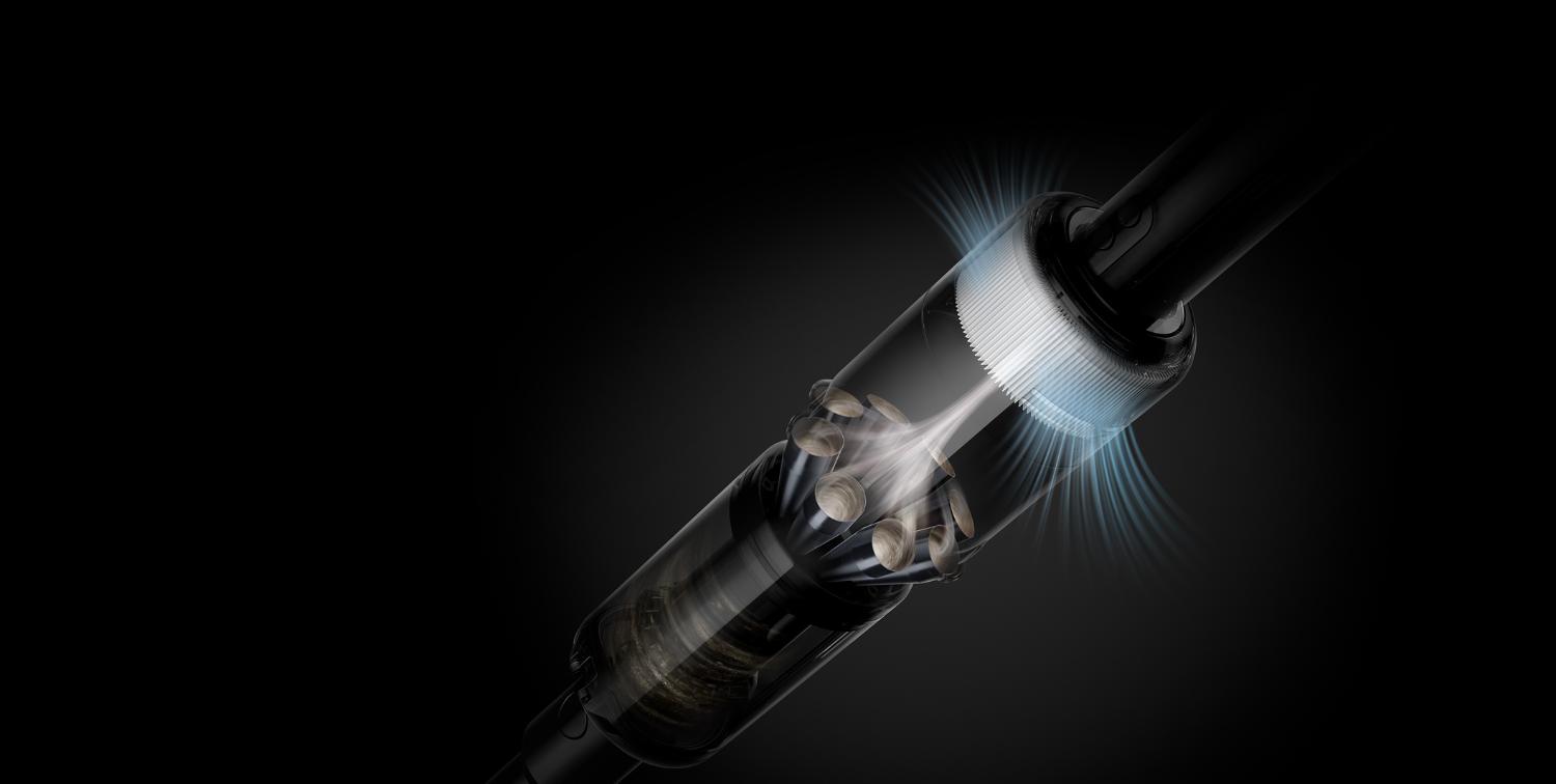 Plan en coupe représentant le système de filtration de l’aspirateur Dyson Omni-glide™.